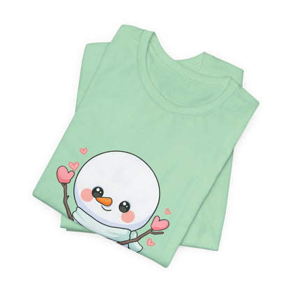 Kawaii Snowman T-Shirt, Cute Winter Sledding Tee