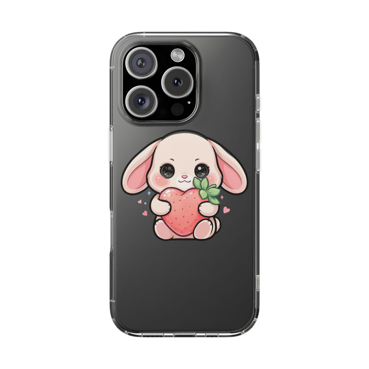Kawaii Bunny Strawberry Phone Case, Clear Impact-Resistant