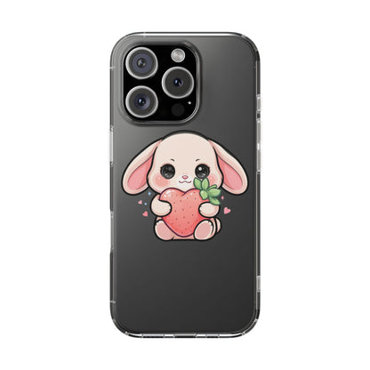 Kawaii Bunny Strawberry Phone Case, Clear Impact-Resistant