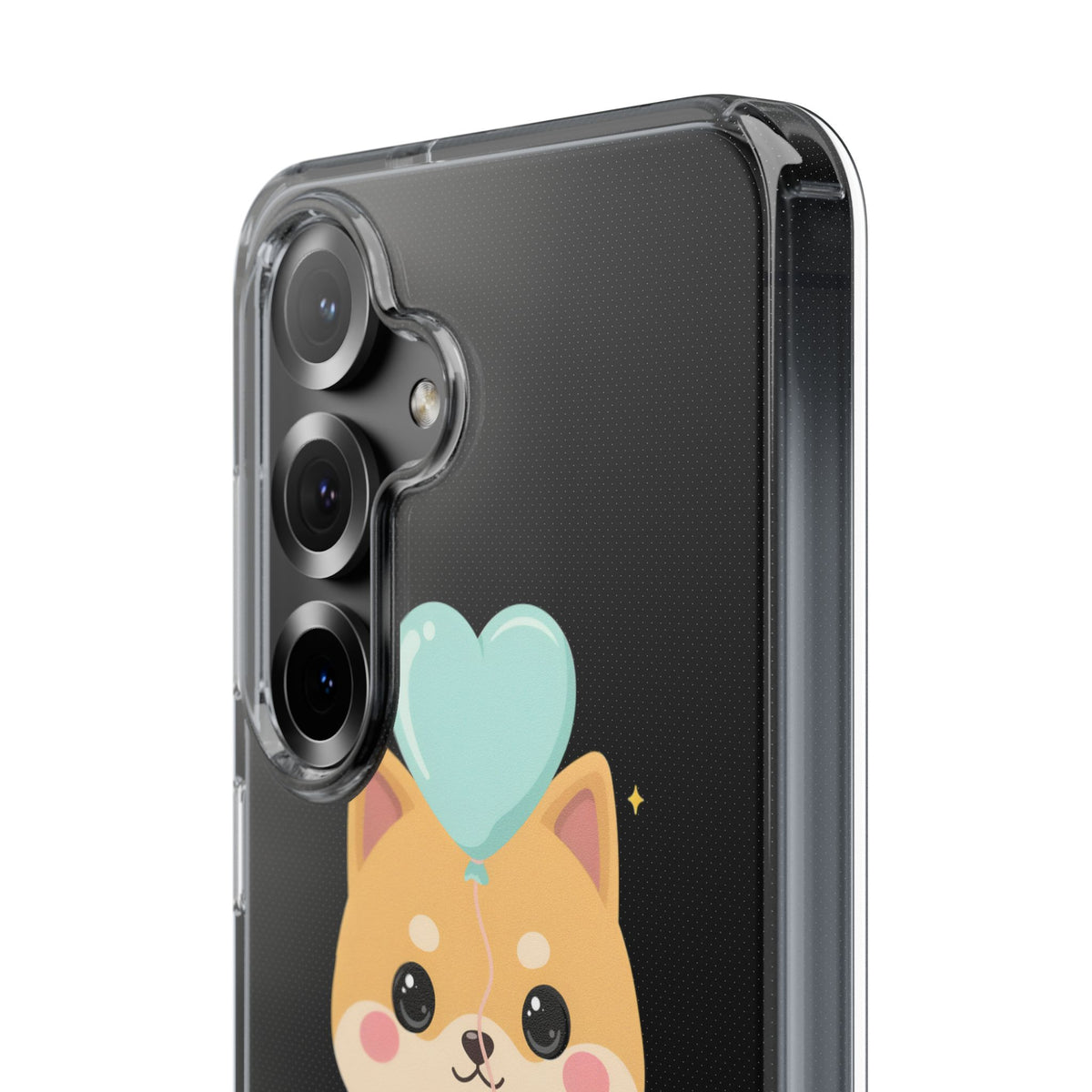 Kawaii Shiba Inu Clear Phone Case with Heart Balloon