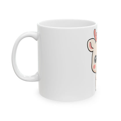 Kawaii Reindeer Mug, Cute Christmas Mistletoe Gift