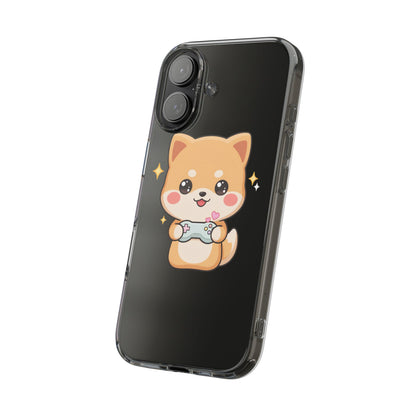 Kawaii Shiba Inu Gamer Phone Case, Clear Impact-Resistant