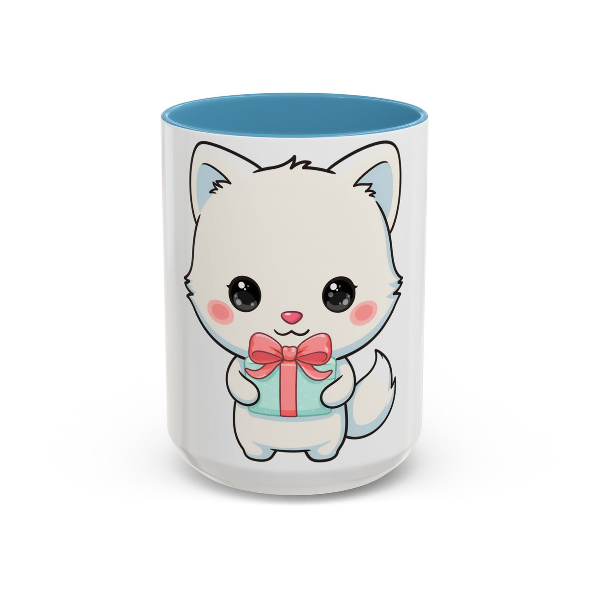 Kawaii Arctic Fox Gift Mug, Cute Holiday Accent Coffee Mug