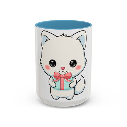 Kawaii Arctic Fox Gift Mug, Cute Holiday Accent Coffee Mug