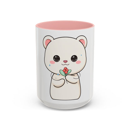 Kawaii Polar Bear Christmas Mug with Mistletoe