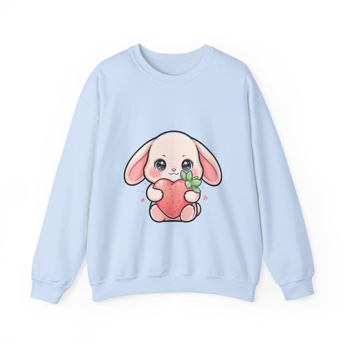 Kawaii Bunny Sweatshirt Hugging a Strawberry