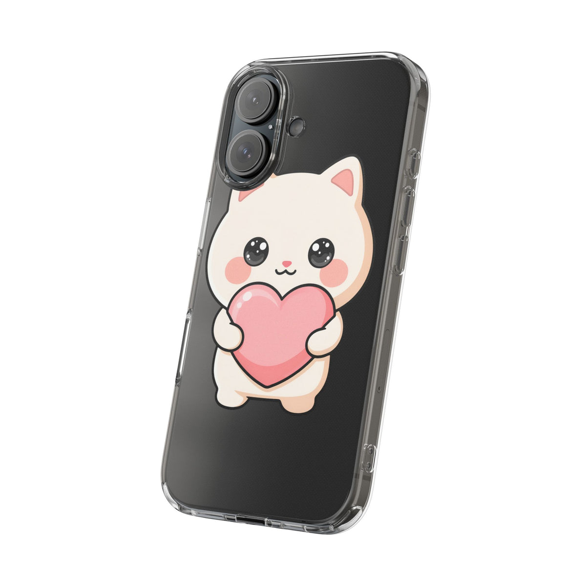 Kawaii Cat Phone Case with Heart, Clear Impact-Resistant