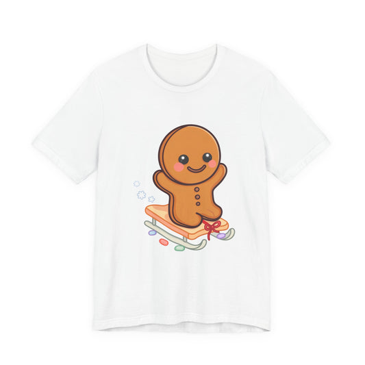 Gingerbread Man T-Shirt – Kawaii Holiday Sledding