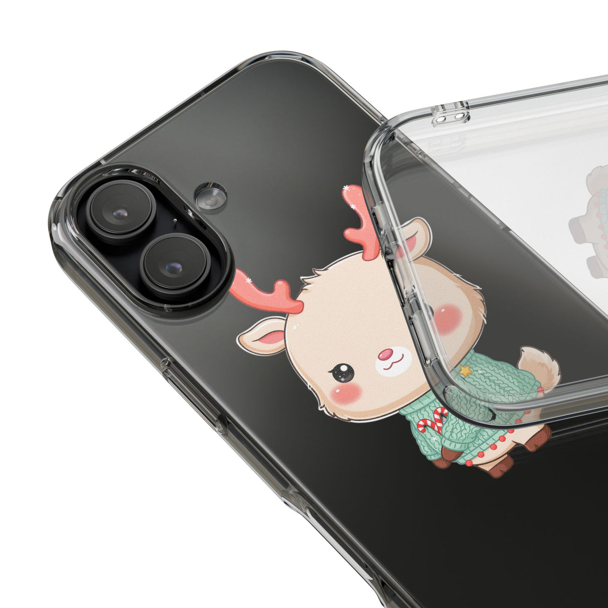 Kawaii Reindeer Clear Impact-Resistant Phone Case