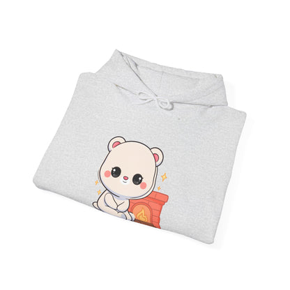 Kawaii Polar Bear Hoodie, Cozy Fireplace Cub Sweatshirt
