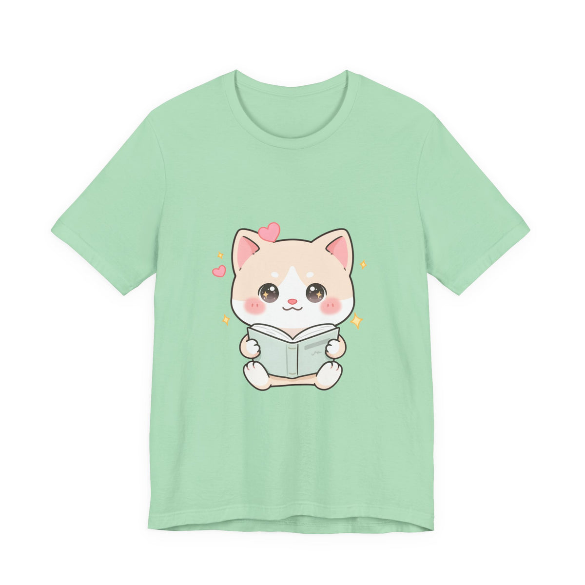 Kawaii Reading Cat T-Shirt for Book Lovers