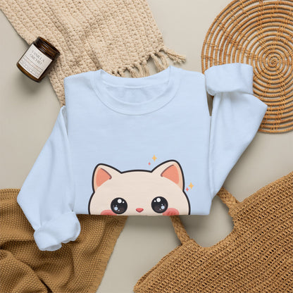 Kawaii Latte Cat Sweatshirt, Cute Chibi Coffee Cat Crewneck