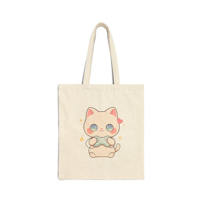 Gaming Cat Cotton Canvas Tote Bag for Cozy Game Days