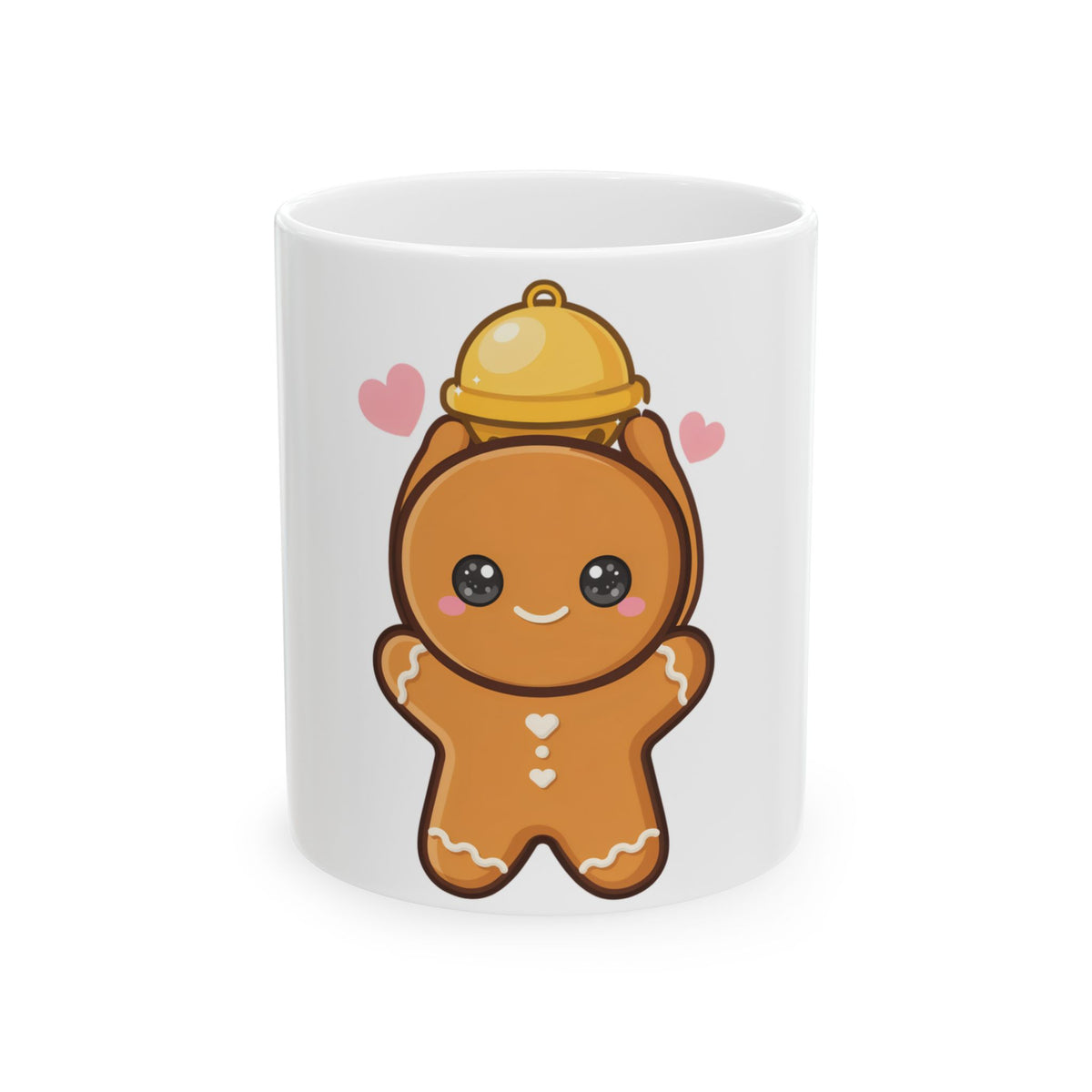 Kawaii Gingerbread Mug, Cute Holiday Ceramic Coffee Cup
