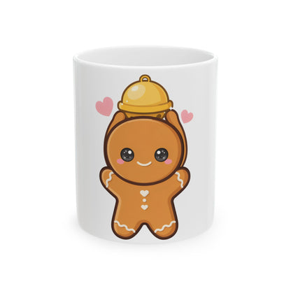 Kawaii Gingerbread Mug, Cute Holiday Ceramic Coffee Cup