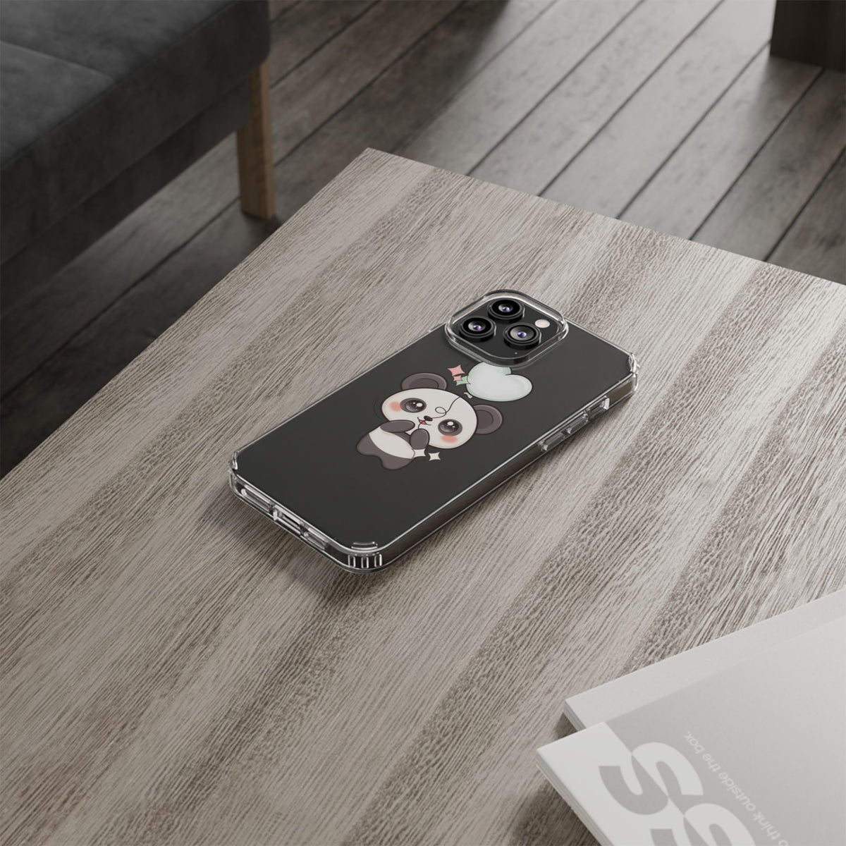 Kawaii Panda Clear Phone Case with Balloon