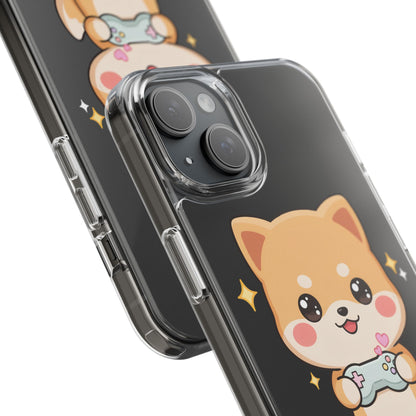 Kawaii Shiba Inu Gamer Phone Case, Clear Impact-Resistant