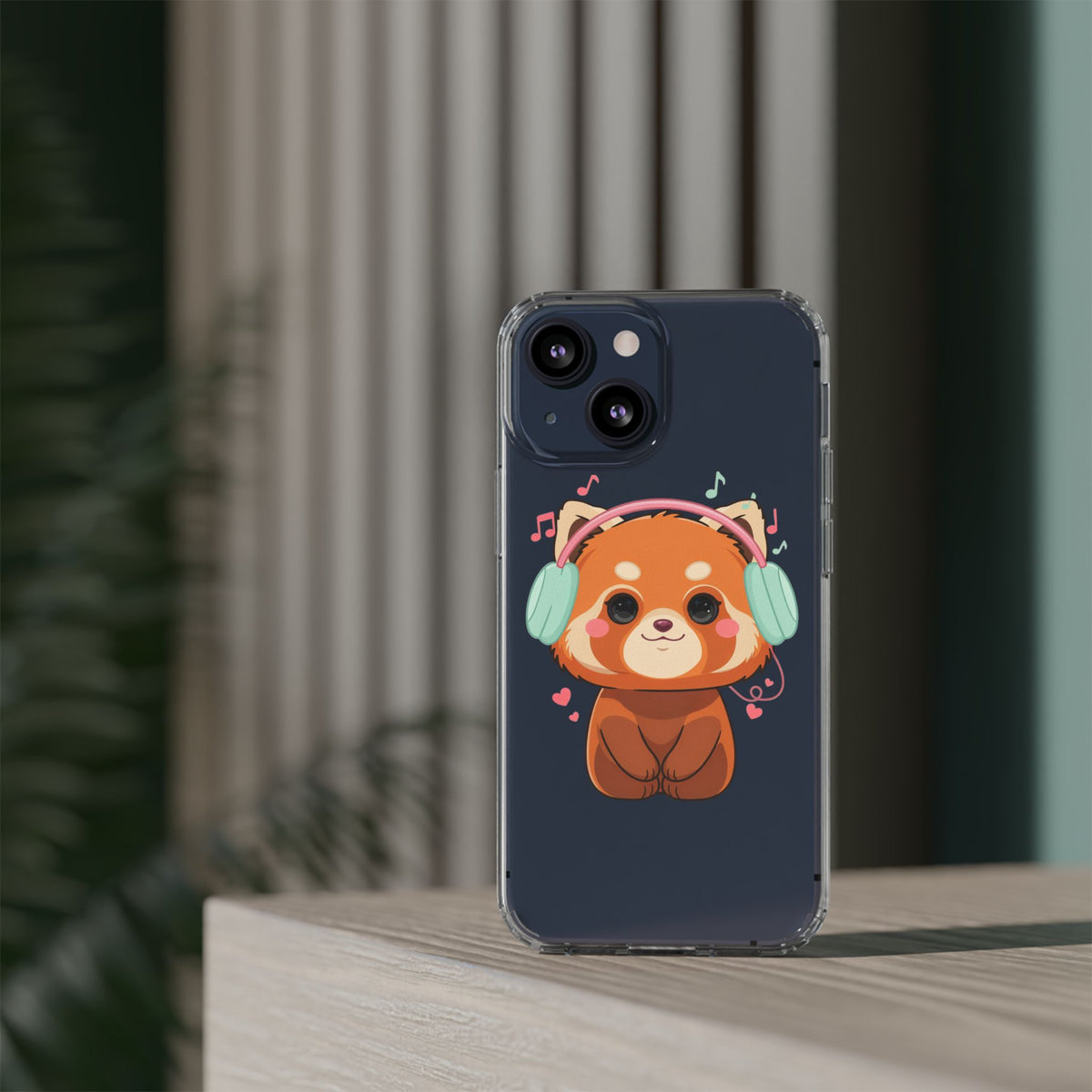 Red Panda Phone Case, Kawaii Music Lover Clear Case