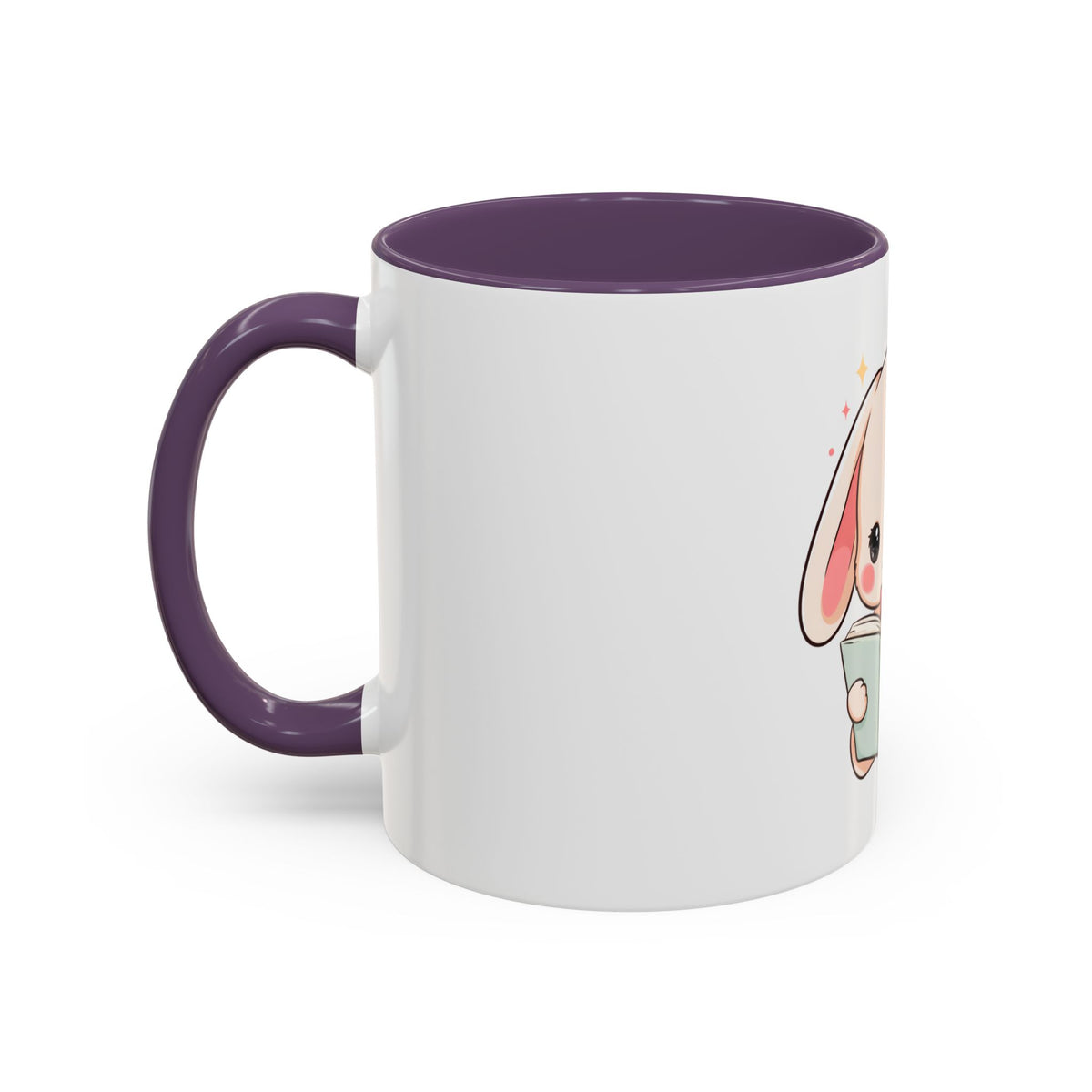 Kawaii Reading Bunny Mug, Cute Book Lover Accent Coffee Mug