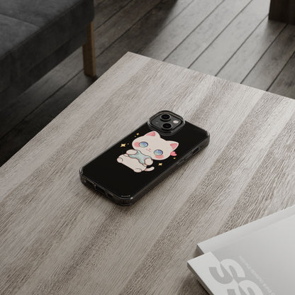 Kawaii Gamer Cat Clear Phone Case for Gaming Fans