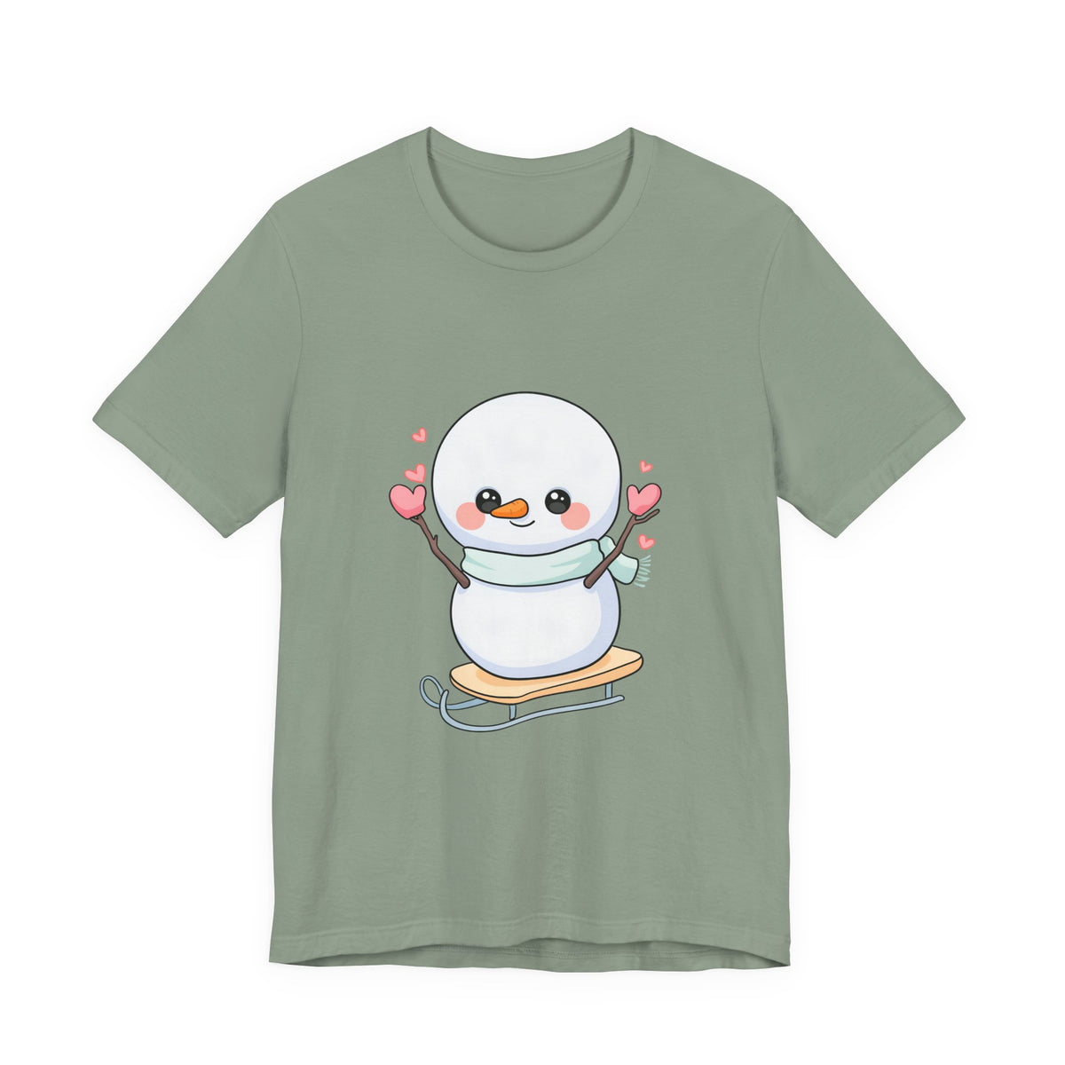 Kawaii Snowman T-Shirt, Cute Winter Sledding Tee