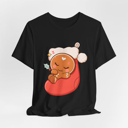Sleeping Gingerbread Man Christmas T-Shirt, Kawaii Holiday Tee