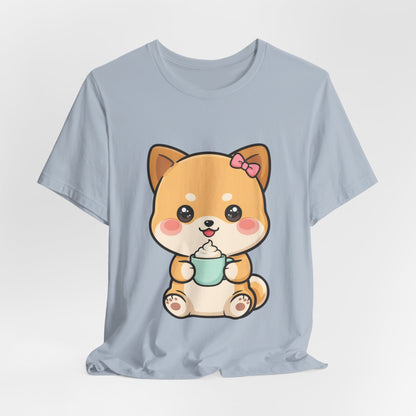 Kawaii Shiba Inu Coffee T-Shirt, Cute Latte Lover Tee