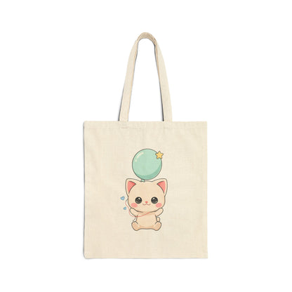 Kawaii Cat Tote Bag with Balloon | Cute Cat Gift