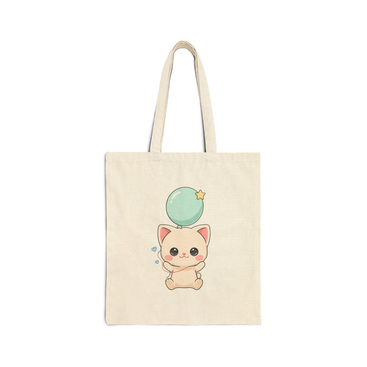 Kawaii Cat Tote Bag with Balloon | Cute Cat Gift