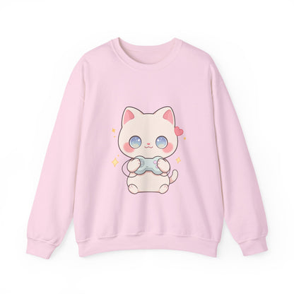 Kawaii Gamer Cat Sweatshirt for Cozy Gaming Nights