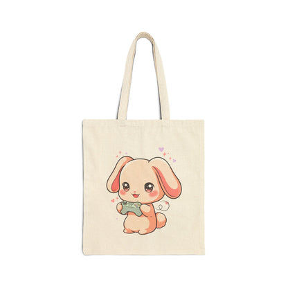 Kawaii Gamer Bunny Cotton Canvas Tote Bag