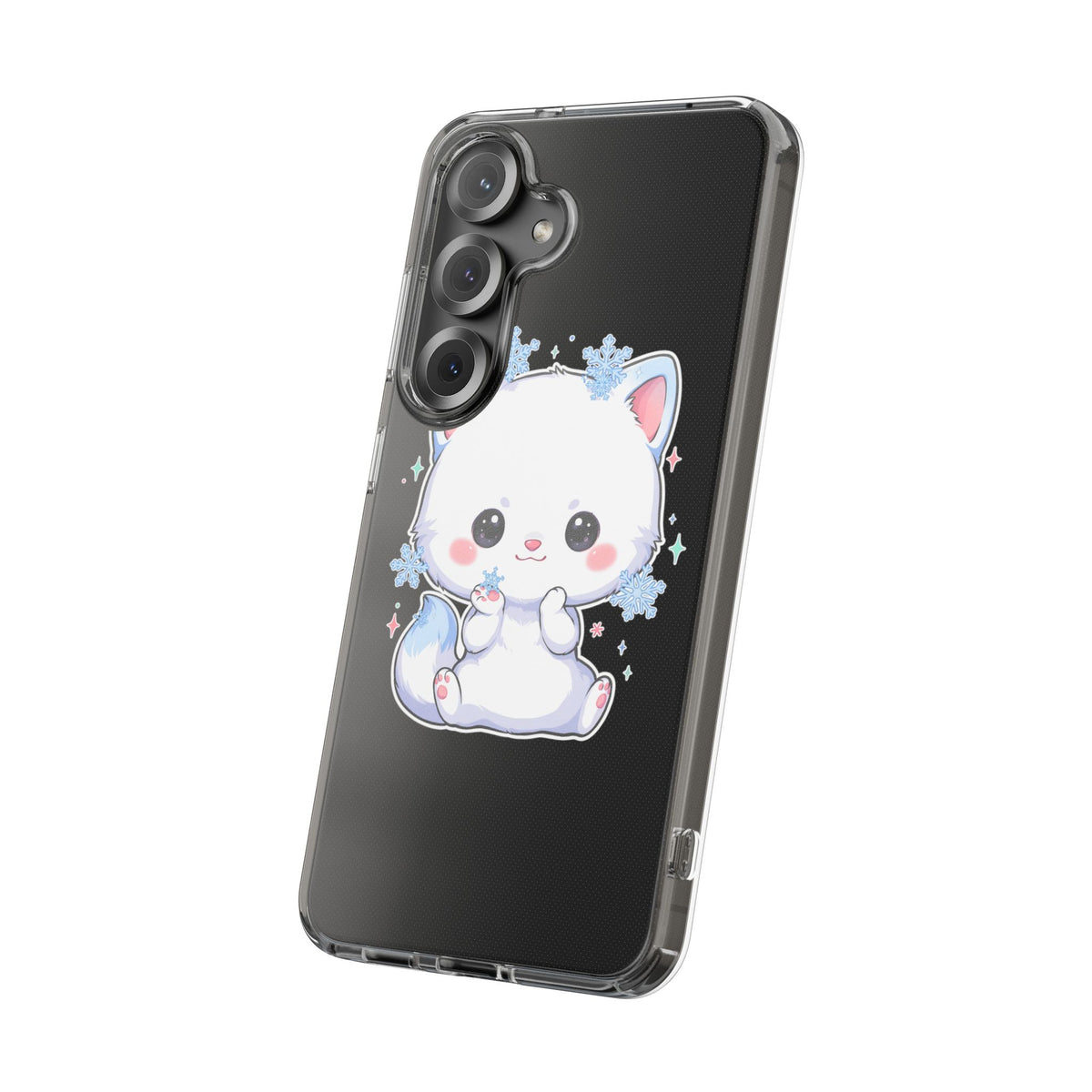 Kawaii Arctic Fox Phone Case, Cute Snowflake Clear Case