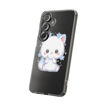 Kawaii Arctic Fox Phone Case, Cute Snowflake Clear Case