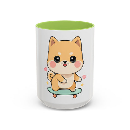 Kawaii Shiba Inu Skateboard Mug, Cute Accent Coffee Mug