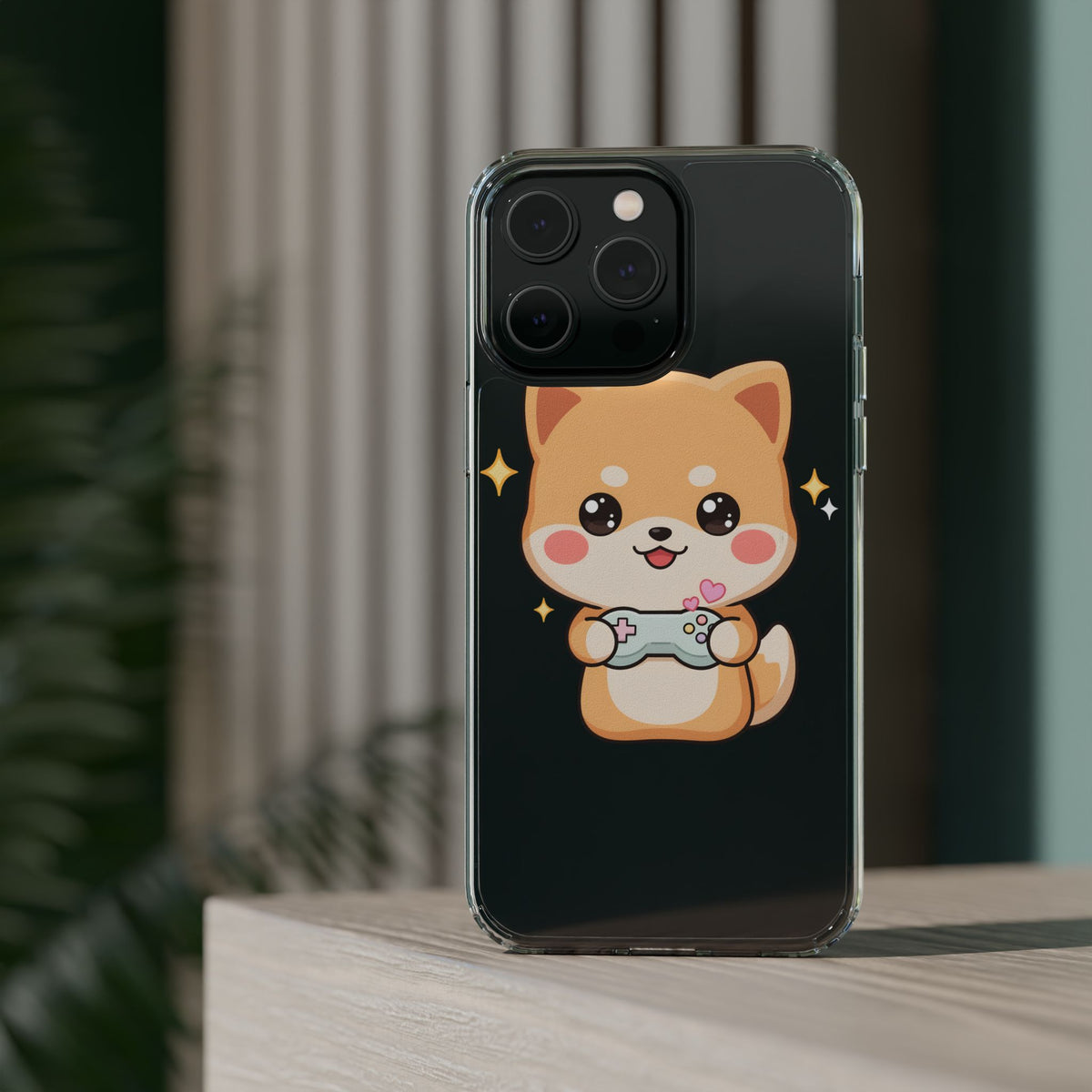 Kawaii Shiba Inu Gamer Phone Case, Clear Impact-Resistant