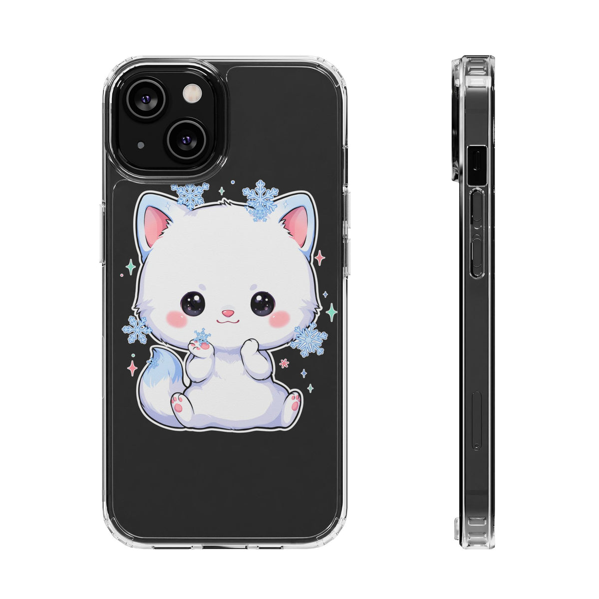 Kawaii Arctic Fox Phone Case, Cute Snowflake Clear Case