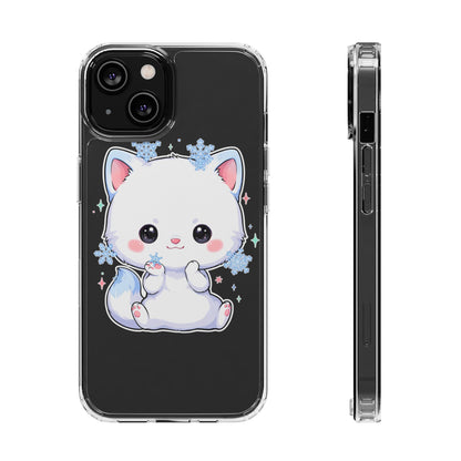 Kawaii Arctic Fox Phone Case, Cute Snowflake Clear Case