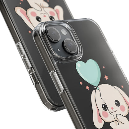 Kawaii Bunny Phone Case with Balloon, Clear Impact-Resistant