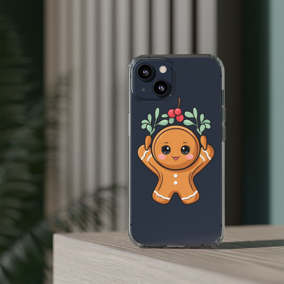 Kawaii Gingerbread Phone Case with Mistletoe Cheer