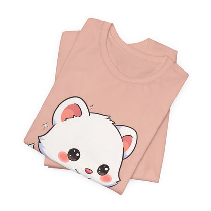 Kawaii Arctic Fox Sledding T-Shirt, Cute Unisex Tee