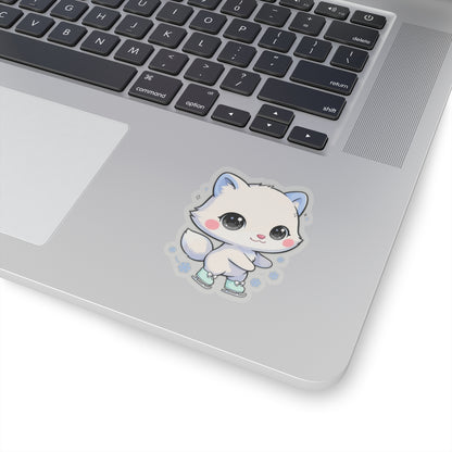 Kawaii Arctic Fox Ice Skating Kiss-Cut Sticker