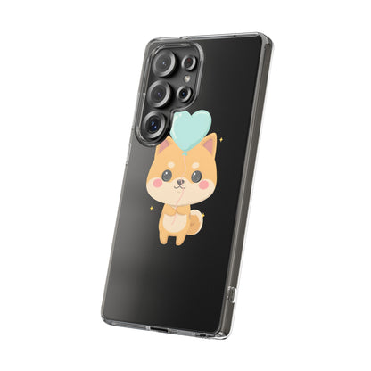 Kawaii Shiba Inu Clear Phone Case with Heart Balloon