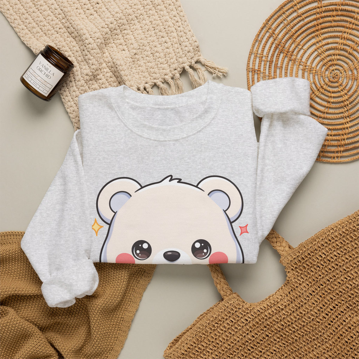 Kawaii Polar Bear Sweatshirt, Cute Gift-Giving Cub