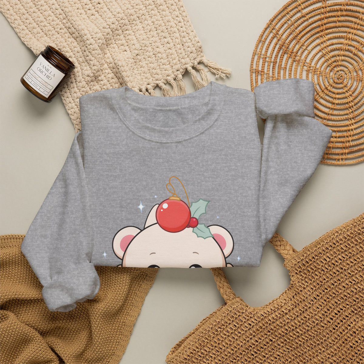 Kawaii Polar Bear Christmas Sweatshirt, Cute Holiday Crewneck