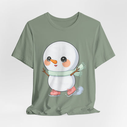 Cute Snowman T-Shirt, Kawaii Ice Skating Holiday Gift