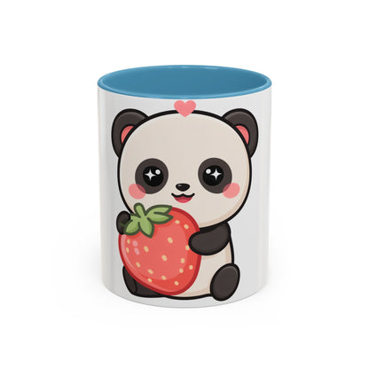 Kawaii Panda Accent Coffee Mug, Strawberry Lover Gift
