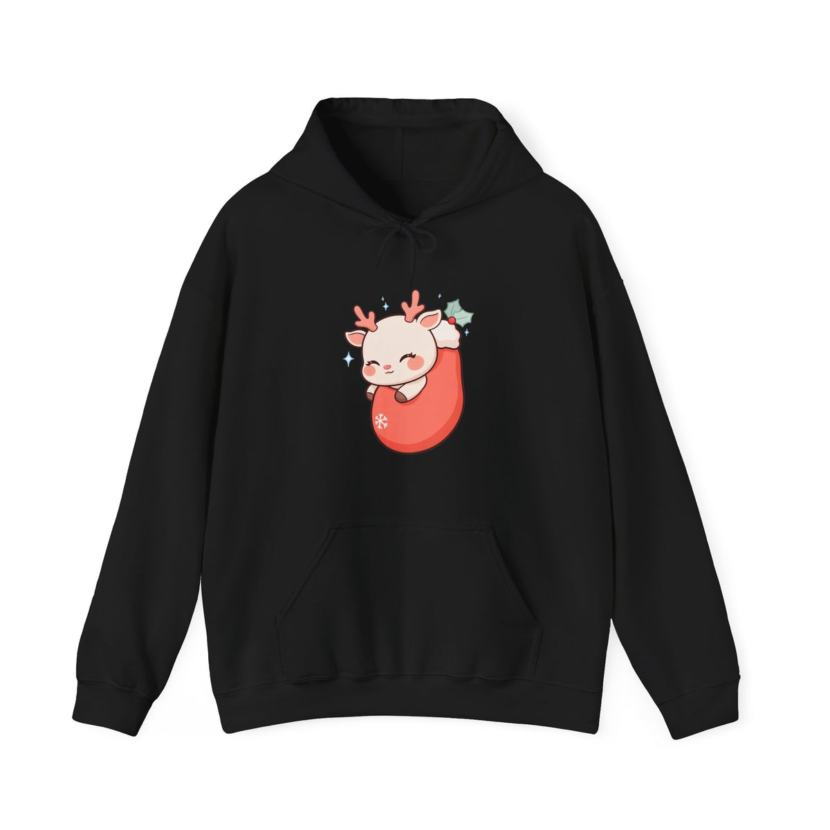 Kawaii Reindeer Hoodie, Cozy Christmas Stocking Sweatshirt