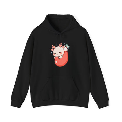 Kawaii Reindeer Hoodie, Cozy Christmas Stocking Sweatshirt