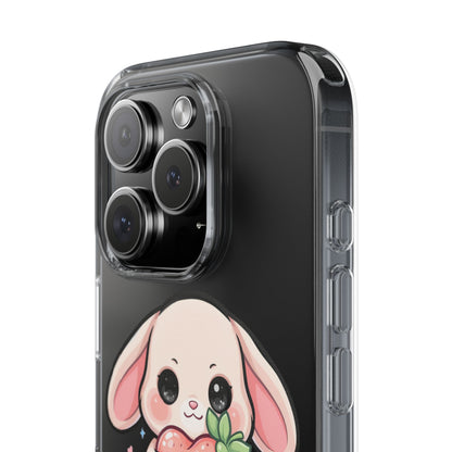 Kawaii Bunny Strawberry Phone Case, Clear Impact-Resistant