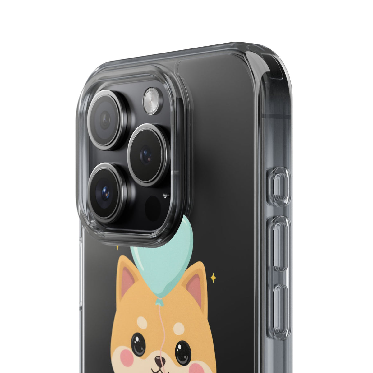 Kawaii Shiba Inu Clear Phone Case with Heart Balloon